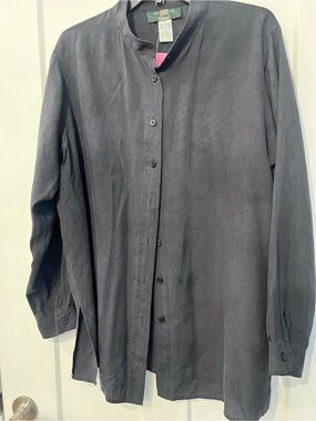 Orvis, Black Mandarin Collar, button down, 100% silk Shirt